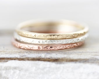 Medium Imprinted stacking ring, round edge ring in sterling silver, gold filled or rose gold filled 1.3mm