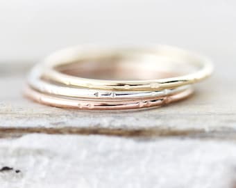 Thin Notched stacking ring in sterling silver or gold filled 1mm