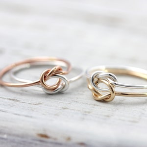 Double knot ring silver and rose or yellow gold filled ring, friendship or promise ring image 4