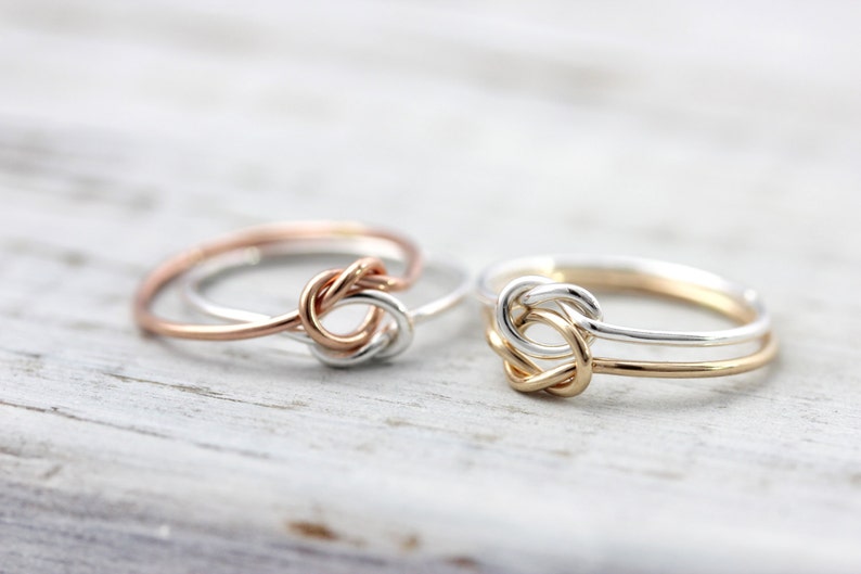 Double knot ring silver and rose or yellow gold filled ring, friendship or promise ring image 4