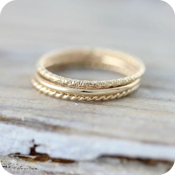 Set of 3 Textured Stacking Rings in Sterling Silver Twisted | Etsy