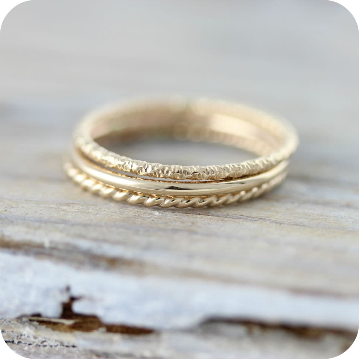 Set of 3 Textured Stacking Rings in Sterling Silver Twisted - Etsy