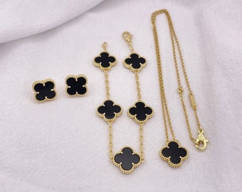 Four Leaf Clover Jewelry Sets, 18K Gold Plated, 925 Sterling Silver, Bracelet, Necklace, Earrings Sets, Wedding Jewelry, Gifts, Designer