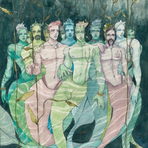 Limited Edition Print – “DEEP” Mermen LGBTQ+ Fantasy Art, Large Scale Fine Art by Jason Duffy