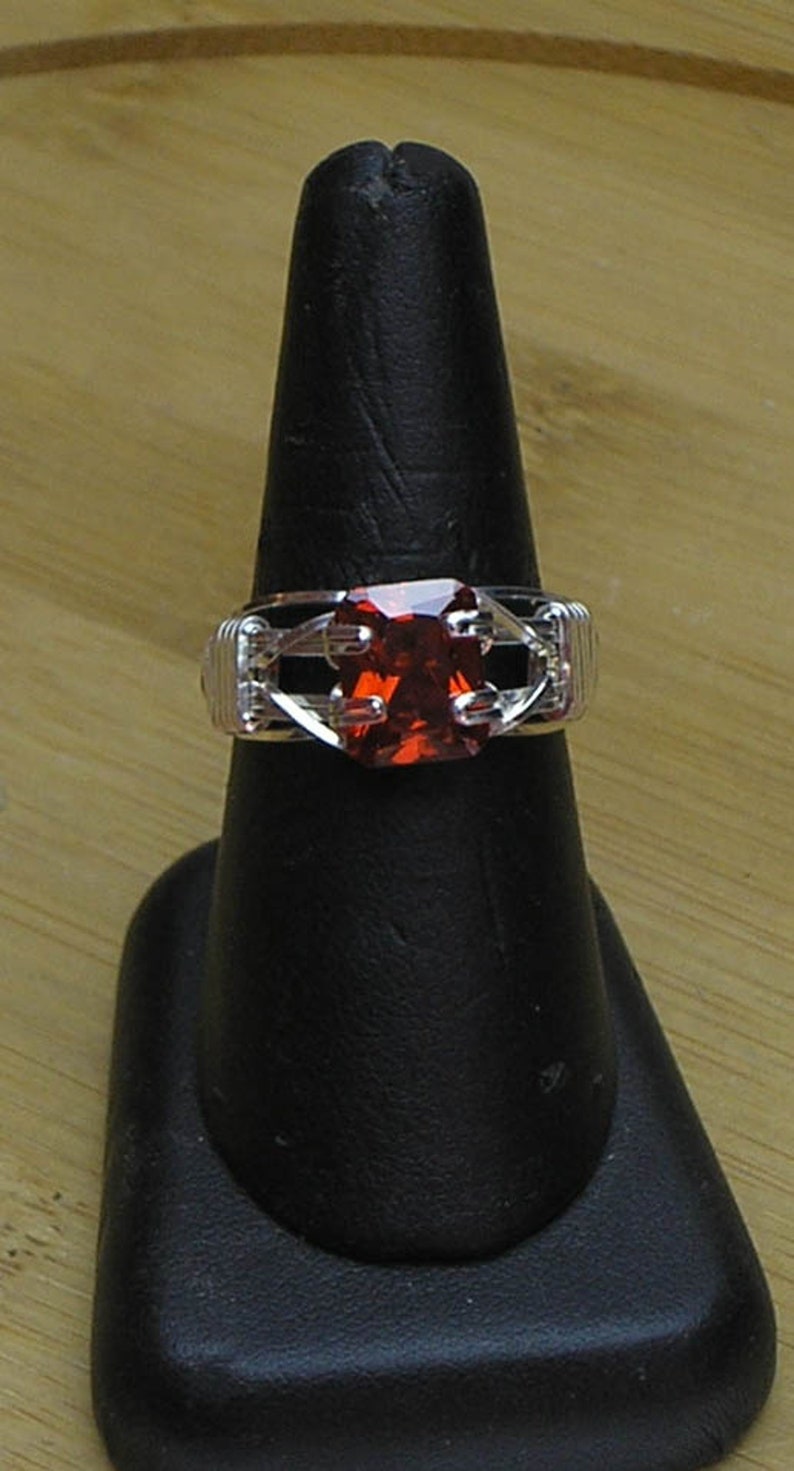 Garnet CZ Gemstone Prong Set Silver Filled Wire Solitaire Ring