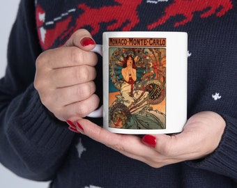 Beautiful Monaco, Coffee Mug. 'Monaco Monte - Carlo' by Alphonse Mucha. Ceramic Mug, 11oz