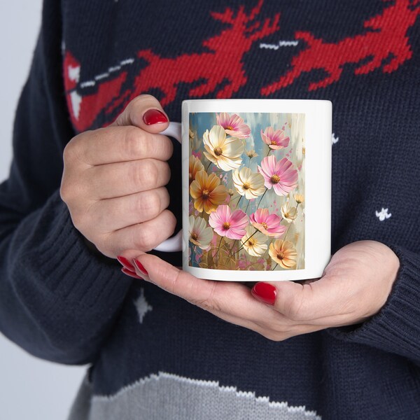 Flower Coffee Mug. 'Cosmos Flowers' by Raai, Ceramic Mug, (11oz, 15oz)