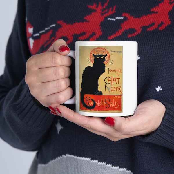 Black Cat, Coffee Mug. 'Tournée du Chat Noir' by Théophile Steinlen, Ceramic Mug, 11oz