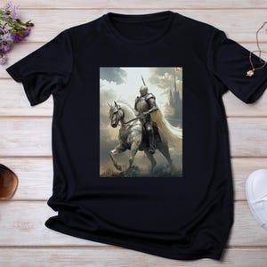Camiseta del Rey Arturo, camiseta de arte de fantasía, caballeros de la Mesa Redonda, leyenda artúrica, caballero de brillante armadura, regalo para amantes de la fantasía, caballero