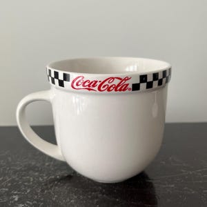Vintage 2002 Gibson Coca-Cola Mug 12oz Ceramic Coffee Cup Red Checkered Retro Diner Kitchen Decor Coke Collectible with Minor Flaws