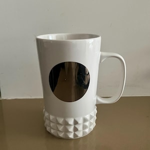 Starbucks 16 oz White Ceramic Mug with Silver Mirror Studded Dots – Rare Collector Coffee Cup – Holiday Glam Drinkware