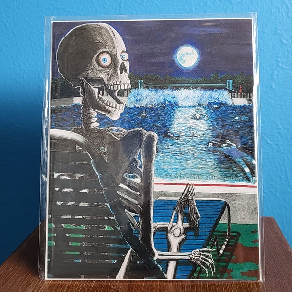 Kill River 2 Book Cover Art, 8 x 10 inch Signed Art Print, Retro Horror Art, skeleton art, Horror painting, 80s Slasher Art