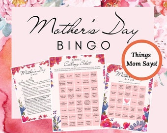 Mother's Day Bingo Game Activity 20 Card Printables Things Mom Says