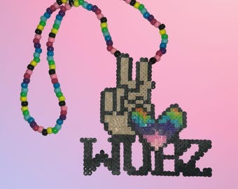 Peace Wubz Perler / rave accessories / festival accessories / Perler Necklace / rave Perler / Peace Sign Perler / Wubz Perler