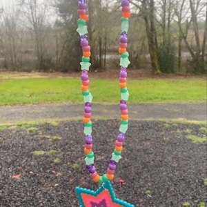 Glow in the dark Star Perler / rave accessories / festival accessories / Perler Necklace / rave Perler / Blacklight Perler / Perler Necklace