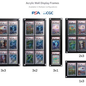 Vitrina acrílica premium con clasificación PSA/CGC para tarjetas con capacidad para 9, 6 o 3 tarjetas (marco de 3 x 3, 3 x 2, 2 x 3, 3 x 1 y 1 x 3)