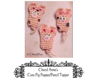Crocheting Tutorial Cute Little Pig, finger puppets/pencil toppers by cheryl anne Skill level easy, fun crochet project