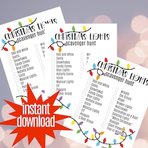 Christmas Lights Scavenger Hunt DIGITAL DOWNLOAD PRINTABLE image 1