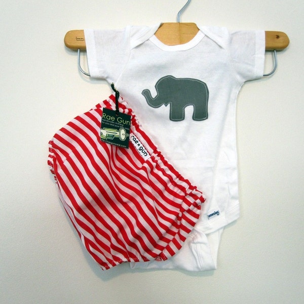 Diaper Cover Set - Animal - Circus - Elephant Theme - Red and White - Boy or Girl - Child - Baby - Clothing