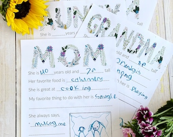 Mors dag-frågeformulär - Mamma - Mormor - Mormor - Faster - DIGITAL NEDLADDNING