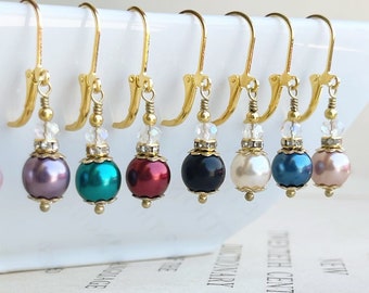 Czech Glass Pearl earrings, choose your color, colorful pearl earrings, golden brass jewelry, Gift for her, Bridal wedding earrings