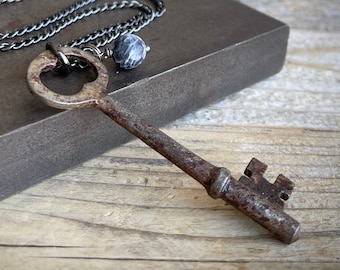 Genuine Rustic Skeleton Key necklace, Rusty old key necklace, unisex necklace, Vintage key jewelry, men’s woman’s gift, boho necklace