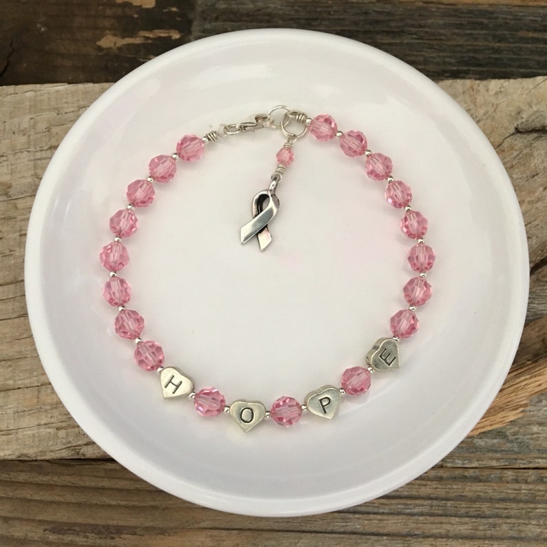 Sterling Silver Hope Bracelet Pink breast cancer awareness Etsy