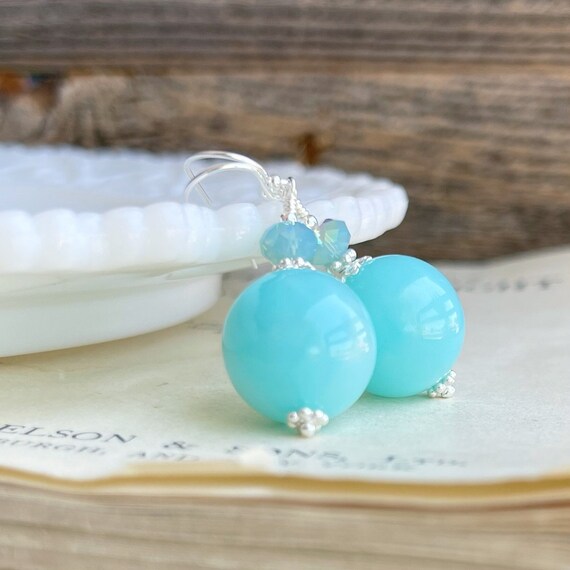Aqua Ocean Blue Earrings Vintage Lucite Drop Earrings Turquoise Blue Jewelry Sterling Silver Gift for Her Etsy