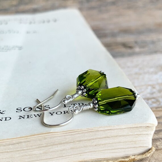 Olive Green Dyed Turquoise Lever Back Earrings