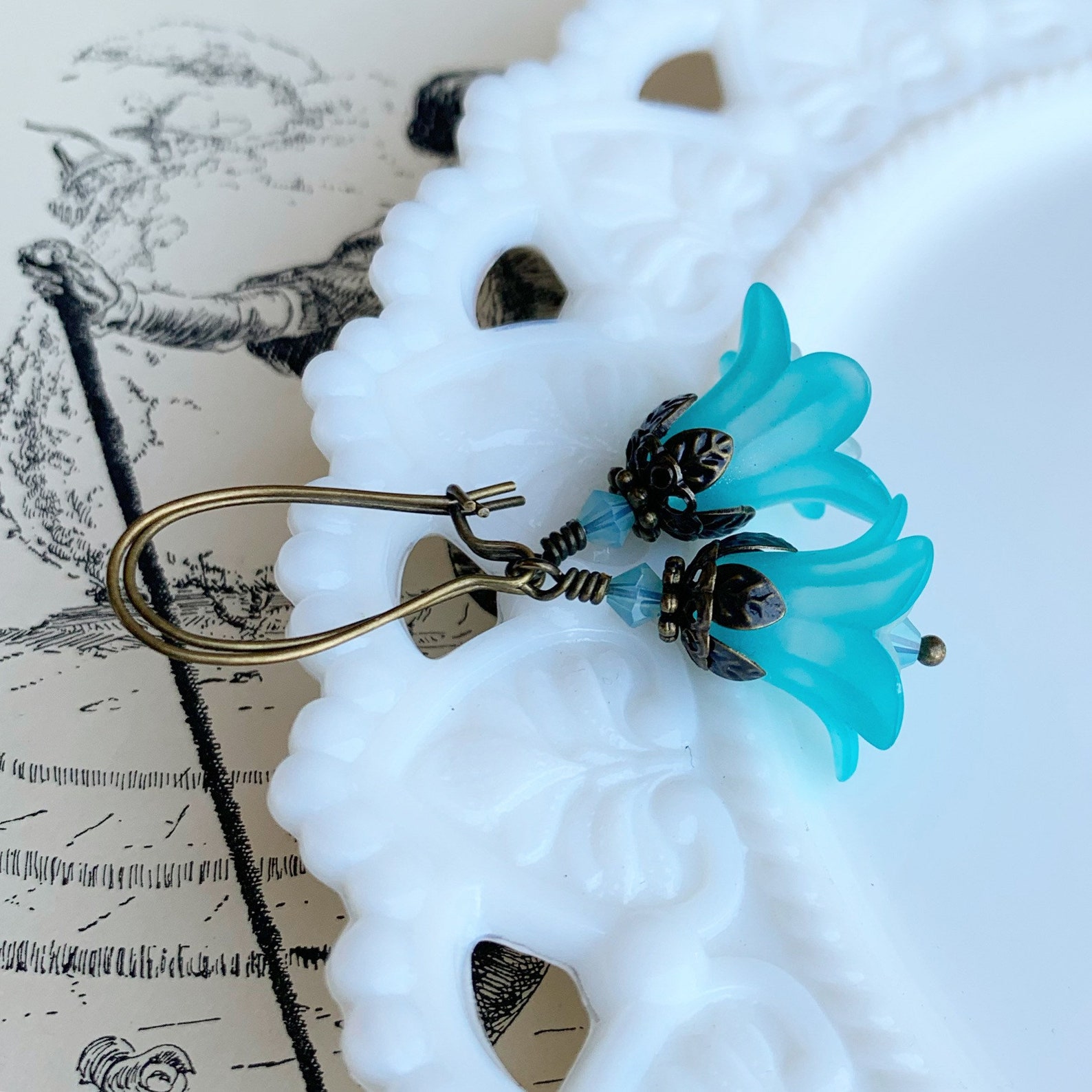Ocean Lilly earrings aqua teal blue lucite lily earrings in Etsy
