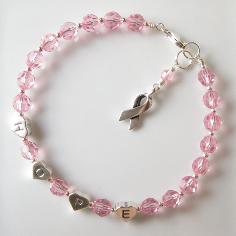 Sterling Silver Hope Bracelet Pink breast cancer awareness Etsy