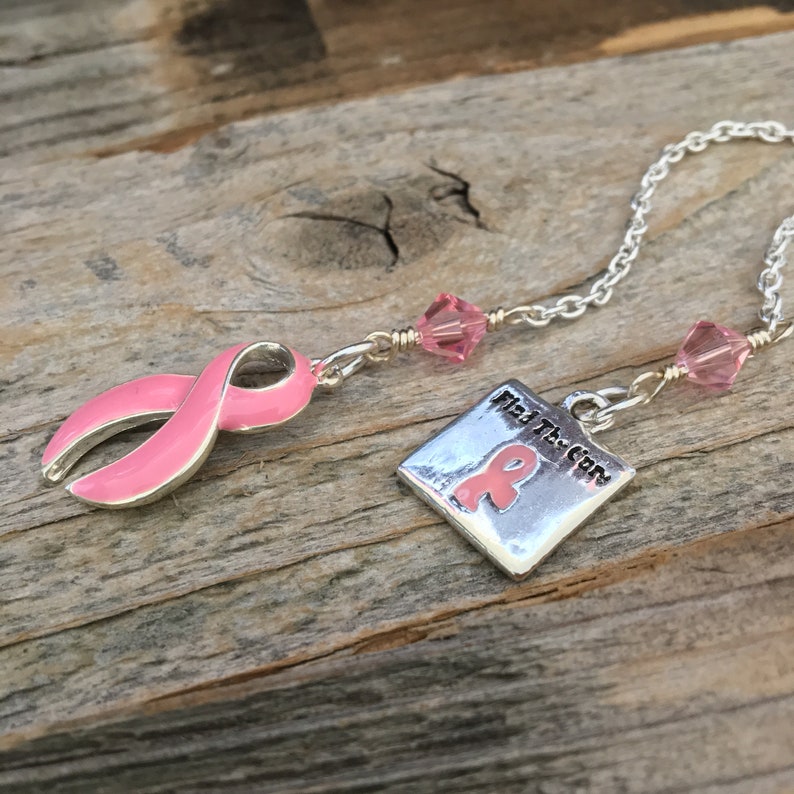 Breast Cancer Awareness bookmark, Pink ribbon crystal chain bookmark, Survivor gift, Pink ribbon bookmark, charm bookmark, gift for her image 3