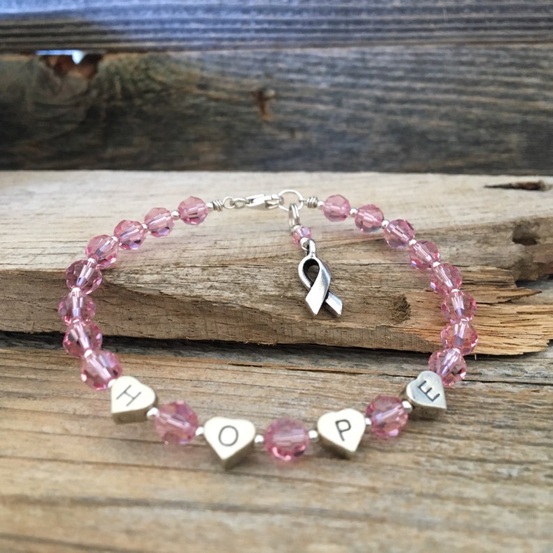 Sterling Silver Hope Bracelet Pink breast cancer awareness Etsy