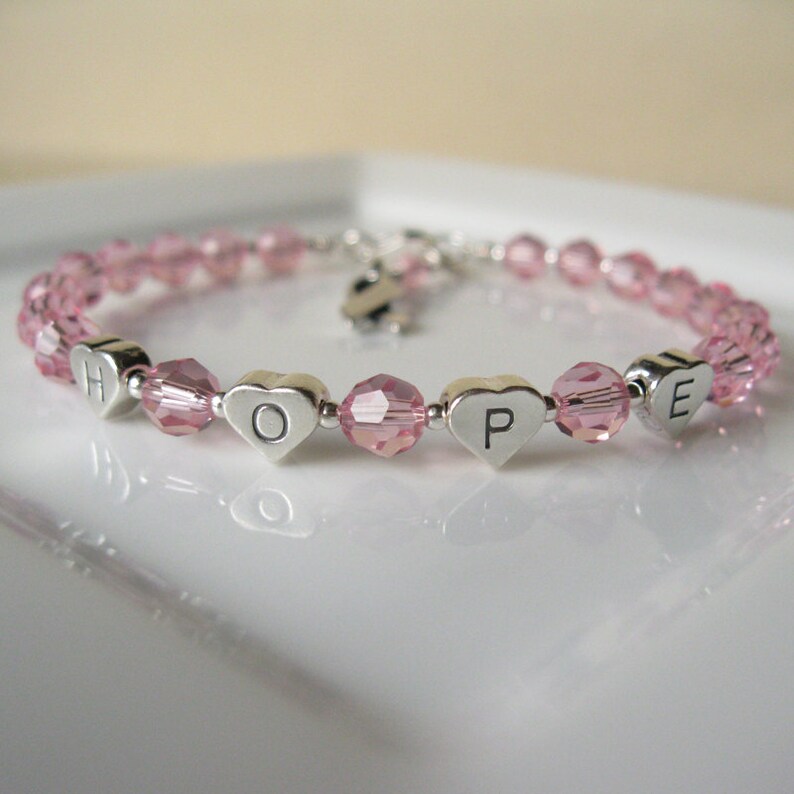 Sterling Silver Hope Bracelet Pink breast cancer awareness Etsy