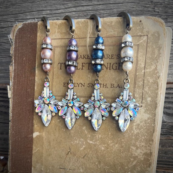 Art Deco Crystal Pearl Bookmark, Rainbow Finish, Book Lover Gift