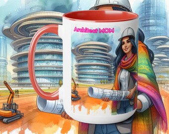 Two-Tone Coffee Mugs, 15oz, mom girft, architect, power mom, rockstar,legend, mothers day, woman, girl, coffe,