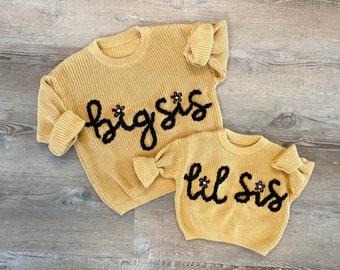 Personalized Name Sweater | Big Sis | Floral Inital | Embroidered Children Sweatshirt | Custom Baby Sweater | Customized Baby Gifts