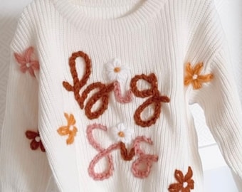 Personalized Name Sweater | Big Sis | Floral Inital | Embroidered Children Sweatshirt | Custom Baby Sweater | Customized Baby Gifts