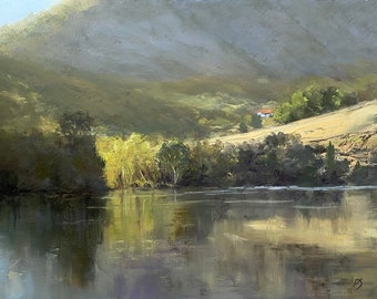 Derwent River, Tasmania, oil painting, Australian landscape, river painting, reflections, Australian art, Australian artist, Peter Smith