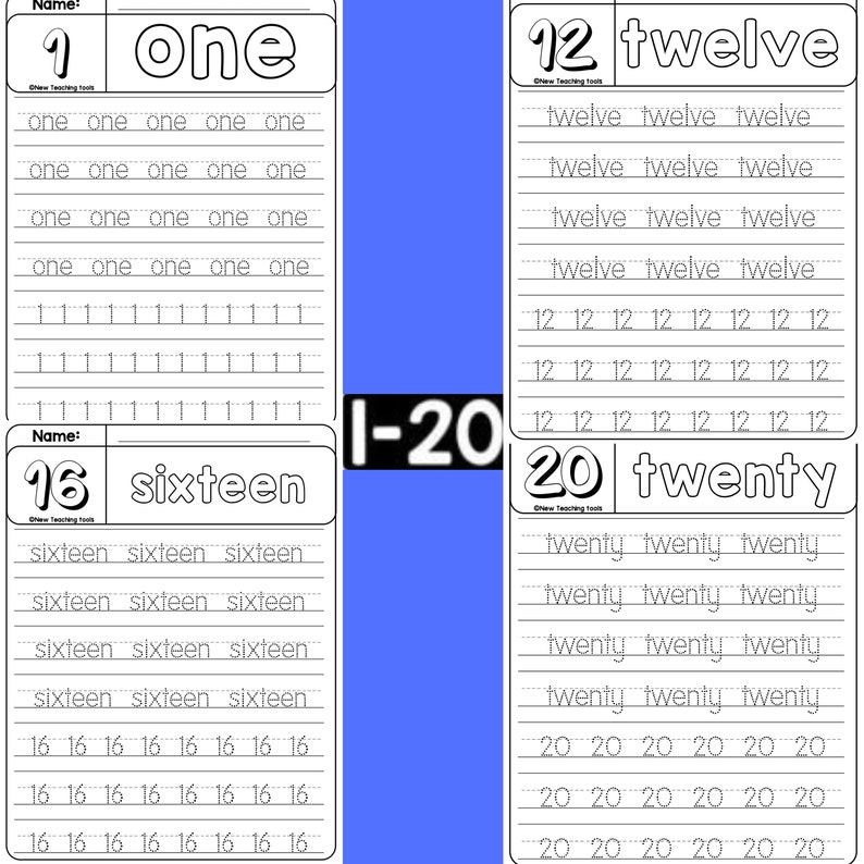 Tracing Numbers 120, Printable Preschool Worksheet, Handwriting