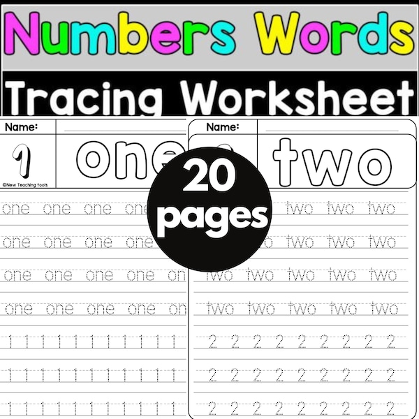 Tracing numbers 1-20, printable preschool worksheet, Handwriting practice sheets, traceable numbers, for kids