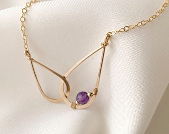 Amethyst Infinity Necklace, February Birthstone - Infinity Necklace with Amethyst/Sterling Silver or 14k Gold Filled