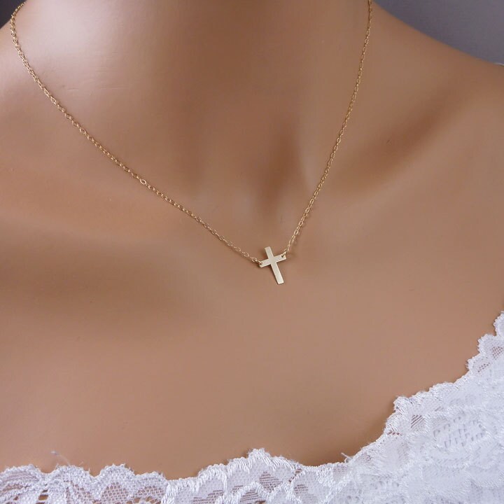 Tiny Gold Cross Necklace 14k Gold Filled Cross Charm Small Etsy