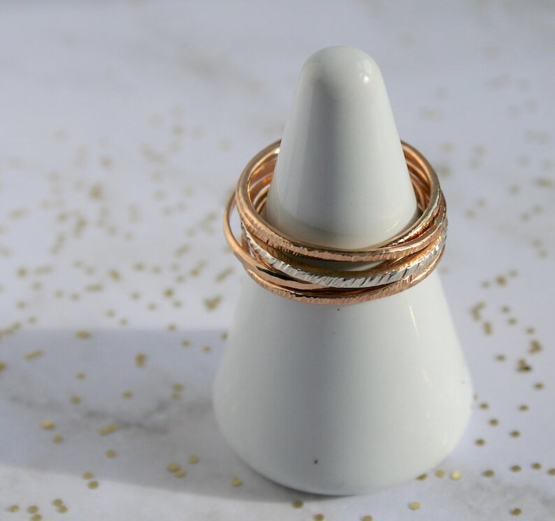 Mixed Metals Textured Interlocking Stacking Rings Sterling Silver /& Gold-Filled