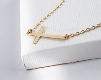 14k Gold Filled Sideways Cross Necklace