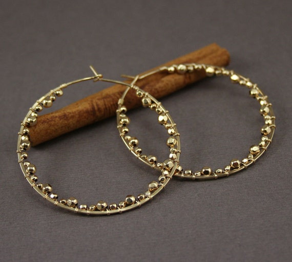 Gold Beaded Hoops Large Gold Hoops 14k Gold Filled Hoops Etsy
