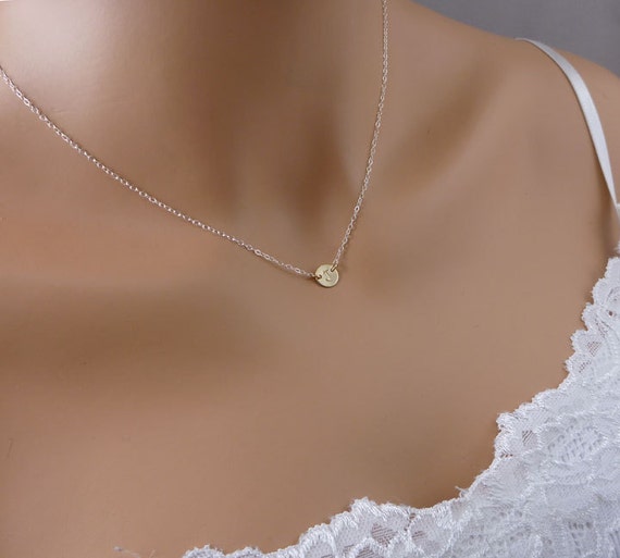 Tiny Two Tone Initial Necklace Petite Initial Necklace Mixed