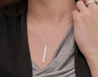 Sterling Silver Hammered Bar Necklace