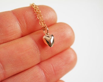 Gold Heart Necklace, Tiny Puffed Heart Necklace, 14kt Gold Filled Heart on Delicate Gold Filled Chain