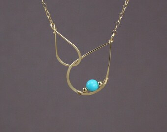 Infinity Necklace, Gold Infinity Eternity Necklace with Blue Turquoise - 14K Gold Filled